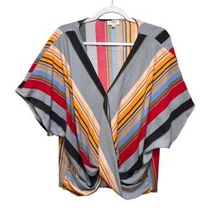 Umgee Womens Tops Size L Multicolor Striped V-neck Faux Wrap